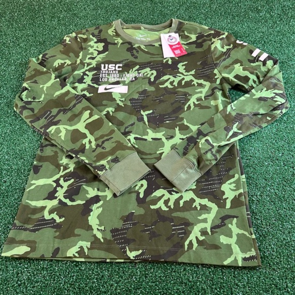 Nike USC‎ Trojans Long Sleeve Camo T-Shirt College Graphic Tee Mens Small Green